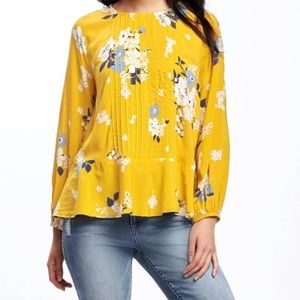 {Old Navy} Yellow Floral Pintuck Peplum Blouse SP